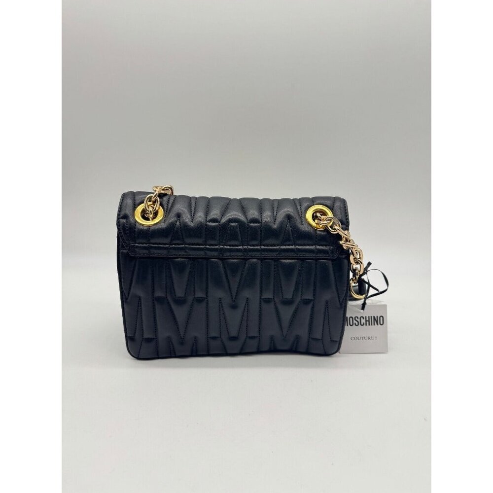 MOSCHINO monogram logo quilted leather convertible shoulder bag + Dust bag BLACK - Picture 7 of 16